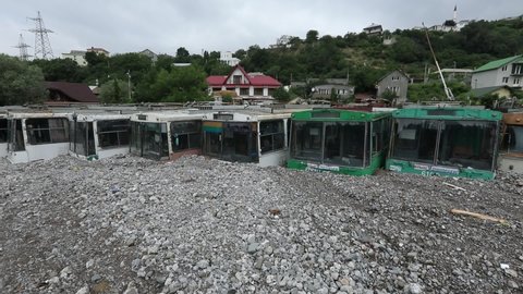 Yalta (Crimea, Crimean peninsula), 06.22.2021. Consequences and elimination of the consequences of the flood due to overflowing mountain rivers.
