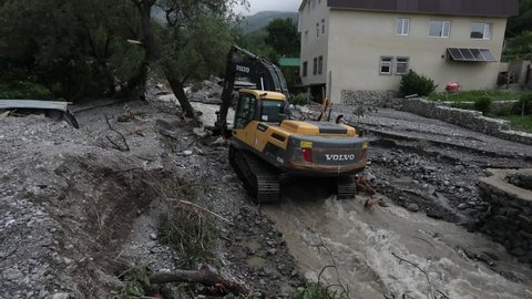 Yalta (Crimea, Crimean peninsula), 06.22.2021. Consequences and elimination of the consequences of the flood due to overflowing mountain rivers.