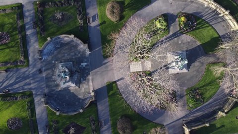 LIVERPOOL, UK - 2022: Statue of William Ewart Gladstone in the Garden of Saint George in Liverpool aerial view