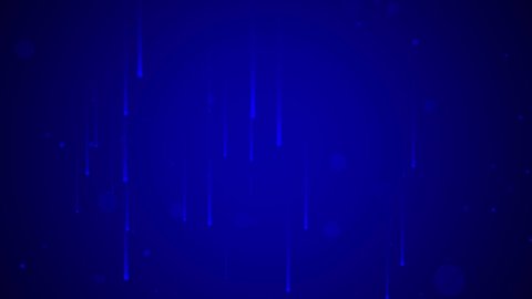 Animated background with slowly falling particles that are illuminated by light and the resulting rays. Abstract scene for design. Blue color. Particles fall down