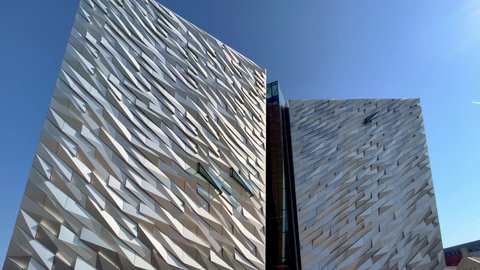 Modern Titanic building in the city of Belfast- BELFAST, UNITED KINGDOM - APRIL 24, 2022