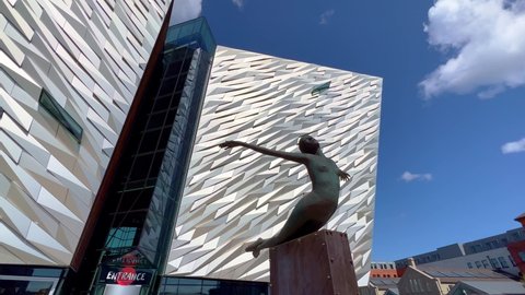 Modern Titanic building in the city of Belfast - BELFAST, UNITED KINGDOM - APRIL 25, 2022