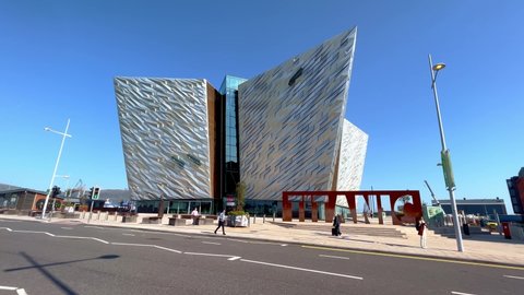 Modern Titanic building in the city of Belfast- BELFAST, UNITED KINGDOM - APRIL 24, 2022
