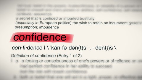 Sukabumi, Indonesia, May 01 2022: The Word Confidence Red Highlighted in a Dictionary Animation