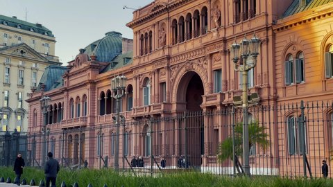Buenos Aires, Argentina - April 2022: Casa Rosada, the Presidential Palace on Plaza de Mayo, Buenos Aires, Argentina. 4K Resolution.