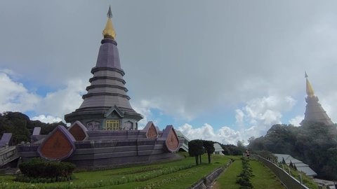 Chiang Mai Thailand : 20 Nov 2021 : Pra Mahatat Noppamethanedon and Pra Mahatat Nopphonphusiri is These twin Pagodas in Doi Inthanon National Park 