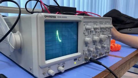 Malang, Indonesia - November 9th, 2021: Oscilloscope used to conduct electronics practical experiments