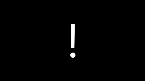 White picture of exclamation mark on a black background. punctuation. Distortion liquid style transition icon for your project. 4K video animation for motion graphics and compositing.