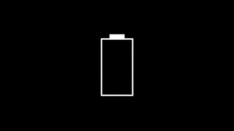 White picture of battery on a black background. low battery gadget. Distortion liquid style transition icon for your project. 4K video animation for motion graphics and compositing.