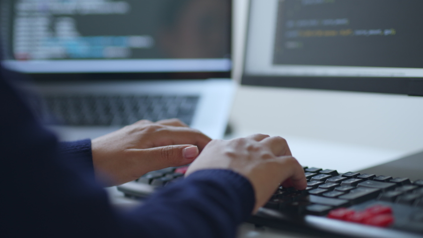 Closeup hand of developer programmer, soffware engineer, IT support, typing on computer keyboard Royalty-Free Stock Footage #1089782569