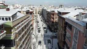 snowy cityscape (Drone Video) 4K