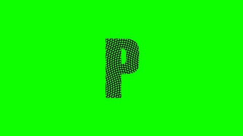 P - Letter from animated black grid isolated on green background for forming words and text animation in your video projects