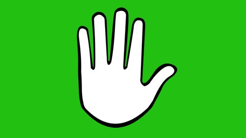 Animation loop of a hand doing the Vulcan salute, drawn in black and white. On a green key chroma background