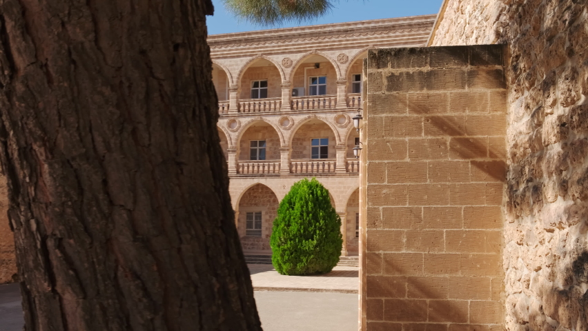 Mor Gabriel Syriac Monastery in Midyat Town, Mardin, Turkey. Dayro d-Mor Gabriel also known as Deyrulumur, is the oldest surviving Syriac Orthodox monastery in the world. Slow steadicam footage.