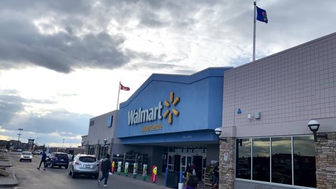 Calgary, alberta, Canada. May 1, 2022. A busy Walmart retail store, discount department store and grocery store. 