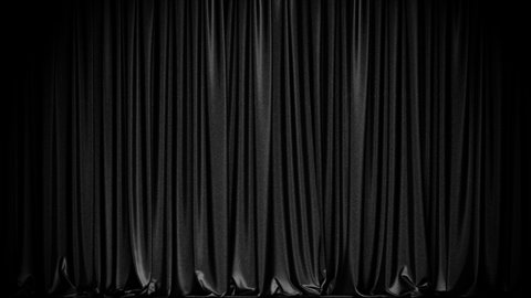 Realistic 3D animation of the super dark black textured curtain rendered in UHD with alpha matte