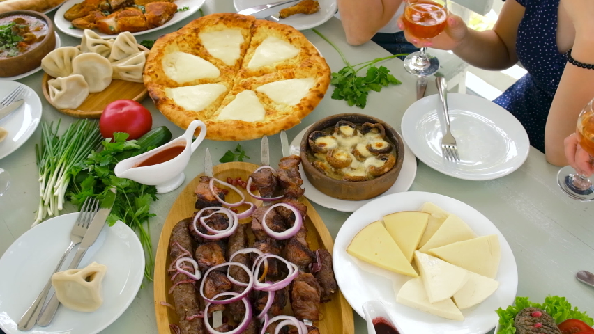 Georgian national cuisine, food on the table in the restaurant. Selective focus.