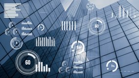 Business data analytic interface fly over smart city showing alteration future of business intelligence. Computer software and artificial intelligence are used to analyze big data for strategic plan . - Powered by Shutterstock - Get 15% off with code: PIKWIZARD15