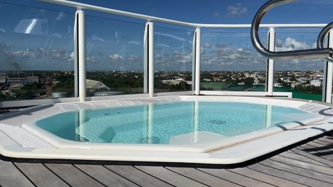 Orlando, FL USA-January 8, 2022: An outdoor sundeck on a cruise ship for the Haven Suite guests on the Norwegian Cruise Lines.
