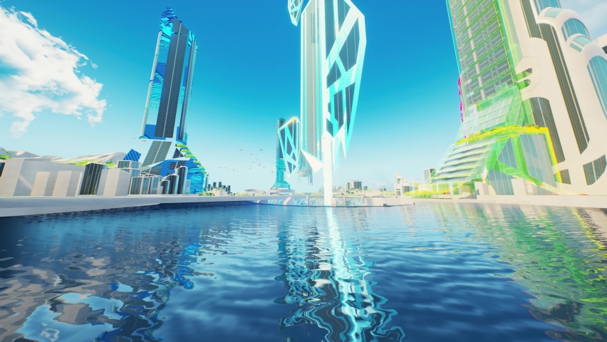 Super cool utopia city for metaverse | Shutterstock HD Video #1089808243