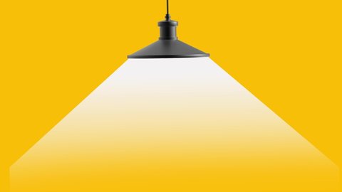 Roof lamp Animation on Yellow background. Animated Bulb Lighting From the Top White Smooth Light . 4K illumination Video	