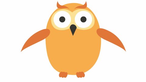 Animated funny owl flies. Looped video. Vector illustration isolated on a white background.