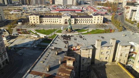 Belgrade , Serbia - 04 29 2022: Drone Aerial View of Monument of Stefan Nemanja, Founder of Medieval Serbian State