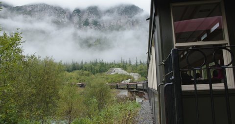 Skagway , Alaska , United States - 08 14 2021: White Pass and Yukon Railroad in Skagway, Alaska