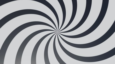 Spiral rotation, full turn, seamless loop. 4K animation Abstract background in black and white colors. Dizzy concentric pattern. Seamless loop animation.