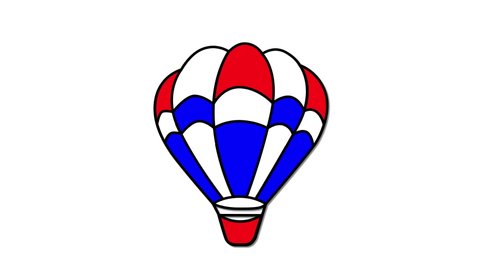 Air balloon, aerostat self drawing animation. Line art. White, red, blue on white background. 