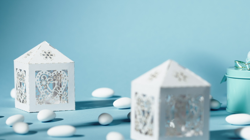 Wedding Favor Box on blue background