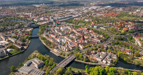 Old town Berlin Spandau with town hall, train station , with the river Havel , April 27, 2022