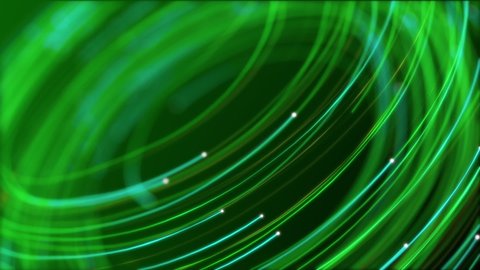 Digital data flow motion background animation with a fast moving stream of flowing green fiber optic light data nodes and particles. This modern technology background is full HD and a seamless loop.