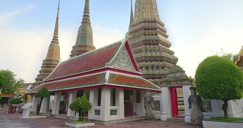 Wat Po (Wat Pho), Temple of Reclining Buddha, Royal Monastery, Popular Tourist Attractions in Bangkok, Travel Thailand Concept.