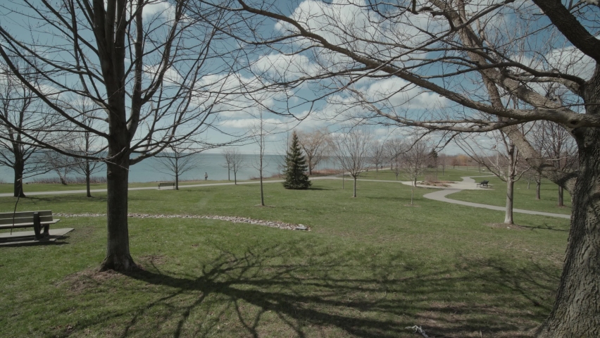 Empty Lakeside Park in Sunny Winter Afternoon in Lake Ontario Canada