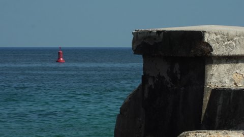 Beside Faro Castillo del Morro lighthouse, wide view of Havana Cuba on the coast