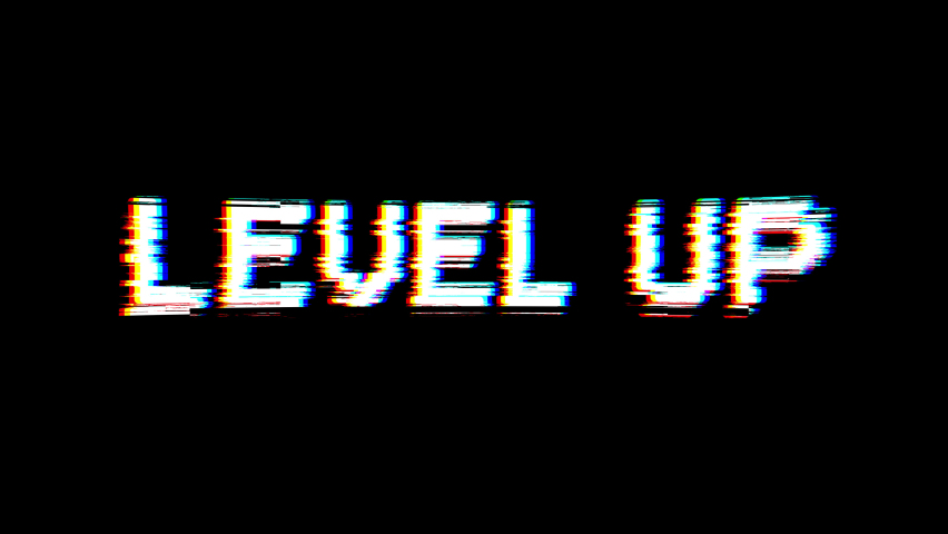 Level Up. Digital glitch distortion vfx, dynamic text message Royalty-Free Stock Footage #1089838943