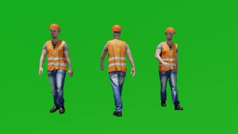 3d worker man green screen people chroma key background 3d render animation
