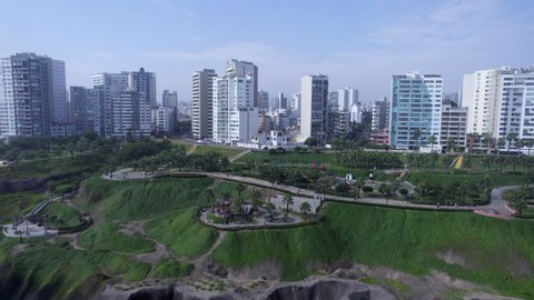 Aerial view of the Municipality of Miraflores and Chinese Park in Lima, Peru