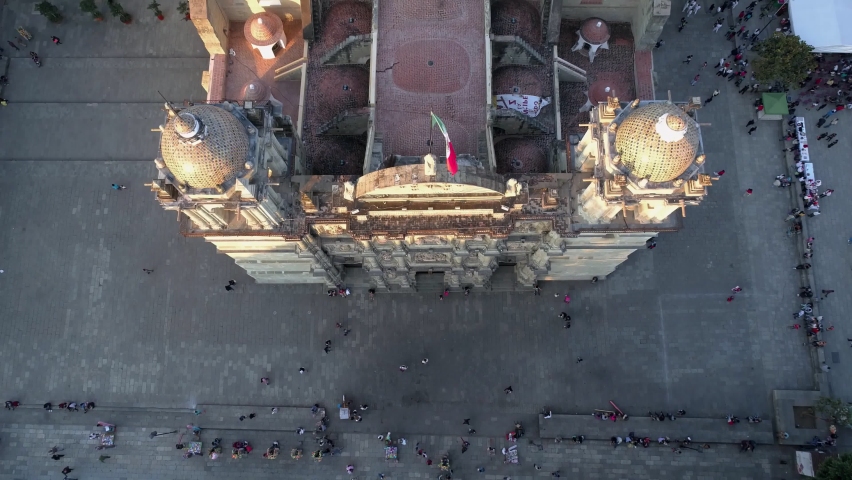 Oaxaca City, Mexico. Drone Aerial View of Ancient Colonial Santo Domingo Church Building in Mexico.