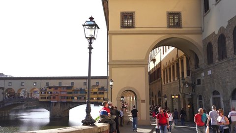 Europe, Italy , Florence 2022 - Ponte Vecchio bridge on Arno river in Tuscany 