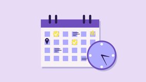 Schedule, business event concept animation. calendar and clock, appointment, important date,Timetable. time management, organize meeting. Planning strategy. Animated stock video
