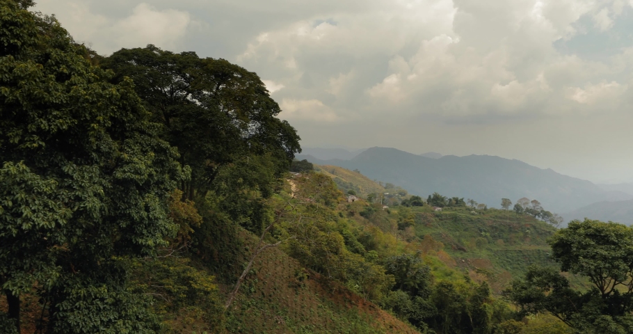 Mountain woods and farm landscape in the Andes, near Minca, Colombia