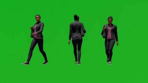 3d young woman walk talk green screen people chroma key background 3d render animation 