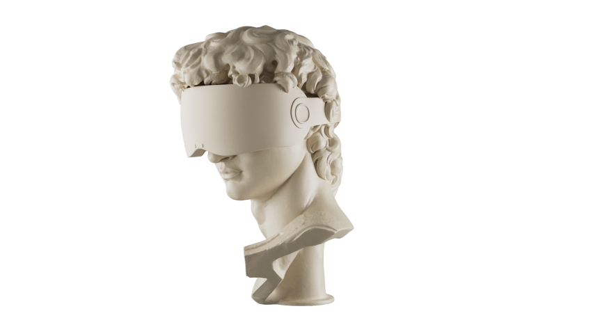 3D Rotating David Head In VR Glasses Animation on a White Background. Abstract Futuristic Michelangelo's David Sculpture. NFT Cryptoart Concept.  4K Royalty-Free Stock Footage #1089857109