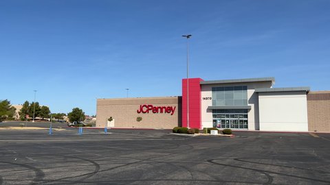 Victorville, CA, USA – May 3, 2022: JC Penney exterior retail store building located in the Mall of Victor Valley in Victorville, California.
