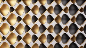looping 3d animation, abstract modern background with black gold geometric shapes spinning