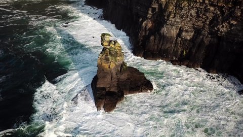 Rock of the cliffs of moher swept by the waves, used for the filming of harry potter