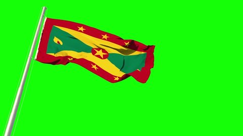 flag of Grenada is waving on strong wind on chroma key screen, isolated