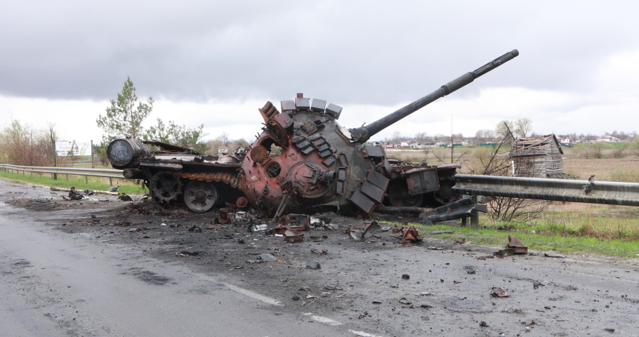 war 2022 Ukraine - Russia
Russian tank after the battle, in the village of Brovarsky district, Kiev region.
April 2022